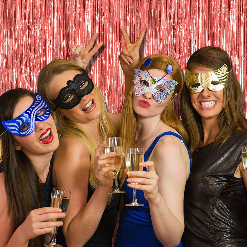 Rose Gold Fringe Curtain Backdrop by [Brand Name] - 10 Pack Metallic Tinsel Streamers for Parties & Events