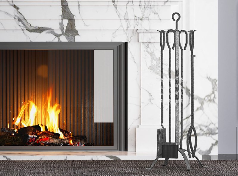 Fire Beauty 5 Pieces Fireplace Tools Sets Fireplace Accessories Tools Holder with Handles Tools for Indoor Fireplace Decor Outdoor Fire Pit Modern Tool(Pewter)