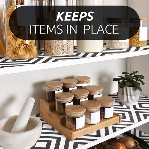 RAY STAR 12X120 Inch Shelf Liner for Kitchen Cabinets, Non-Adhesive Cabinet Liner Washable, PVC Drawer Liner for Dresser Non-Slip Bathroom (Modern Black)(2 Roll)