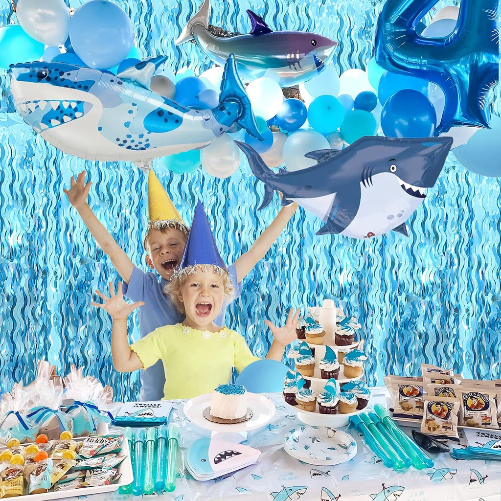 Skiennix Wavy Tinsel Foil Fringe Curtains - Teal Blue Streamers Backdrop for Ocean-Themed Parties | 2 Pack, 3.2 ft x 6.6 ft
