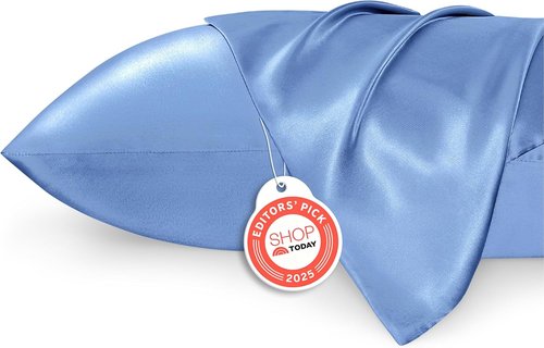 Bedsure Satin Pillowcase - Silky Sky Blue Pillowcases for Hair & Skin, 20x30 Inches, 2-Pack