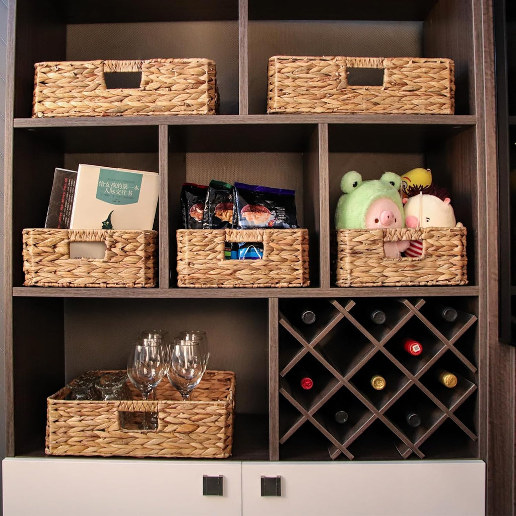 Water Hyacinth Storage Baskets by Rectangular | Woven Wicker Baskets for Shelves - 15.2” L x 12” W x 4.7” H
