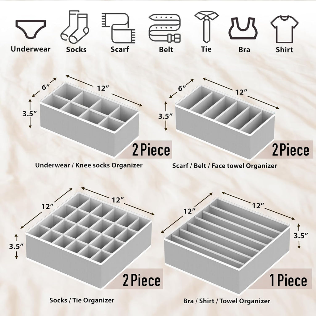 Simple Houseware Underwear Organizer - 7-Piece Drawer Divider Set in Gray for Clutter-Free Storage