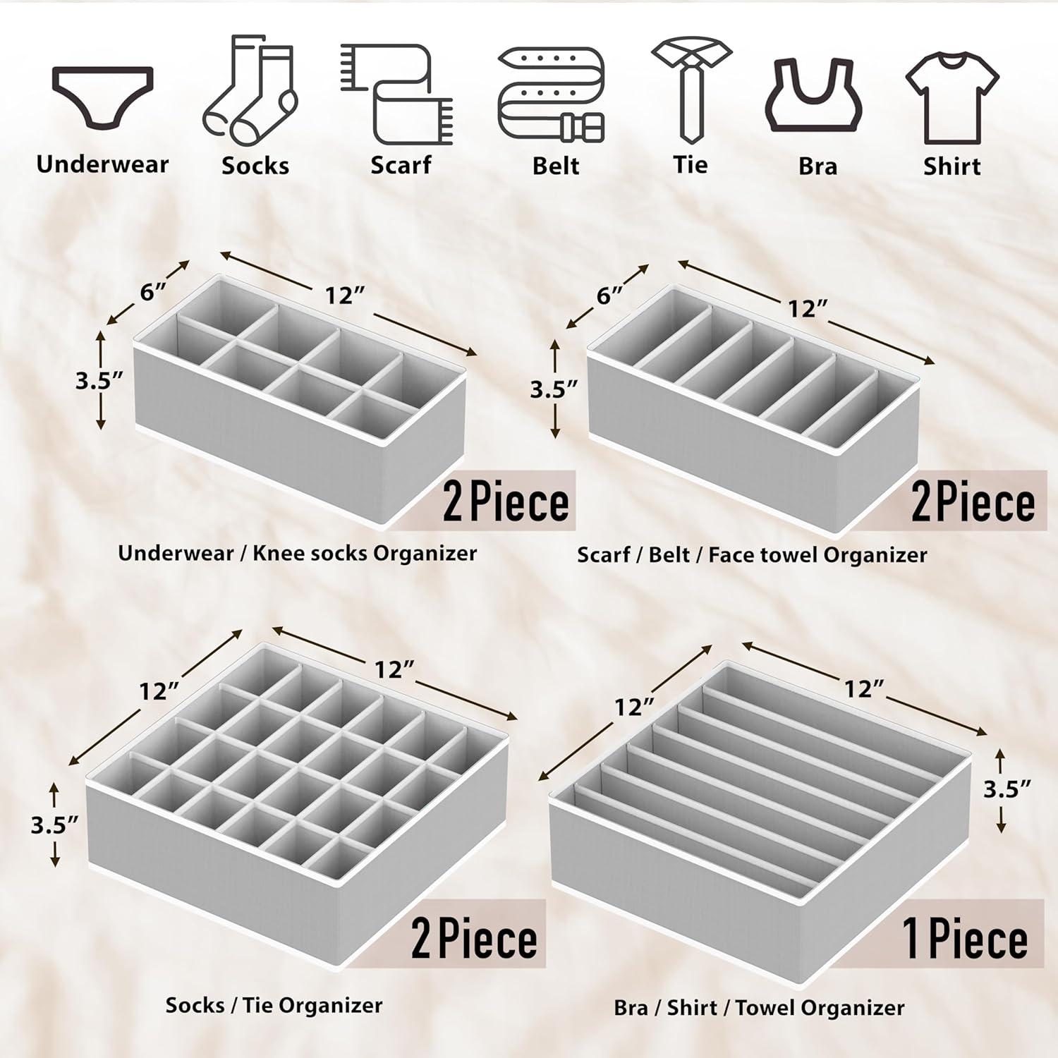 Simple Houseware Underwear Organizer - 7-Piece Drawer Divider Set in Gray for Clutter-Free Storage