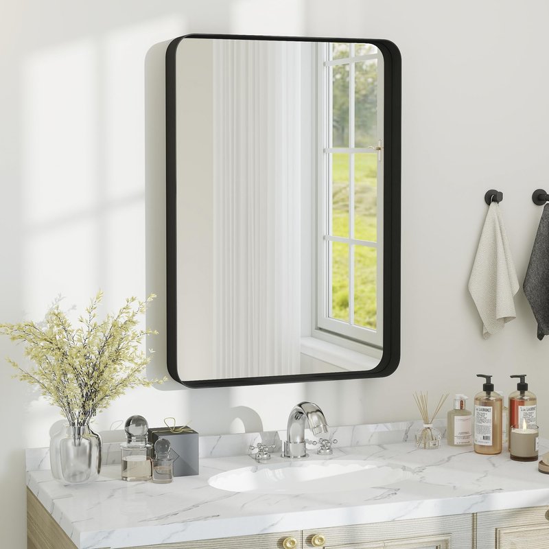SCWF-GZ Rectangle 20x30 Mirror Thick Metal Frame Mirrors Wall Mounted Tempered Glass for Living Room Entryway Bathroom Horizontal or Vertical 20 30 inch Black