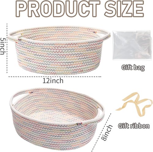 JMvicyroam Woven Storage Basket - Small Rope Organizer with Handles for Shelves & Closets | Colorful Gift Bin