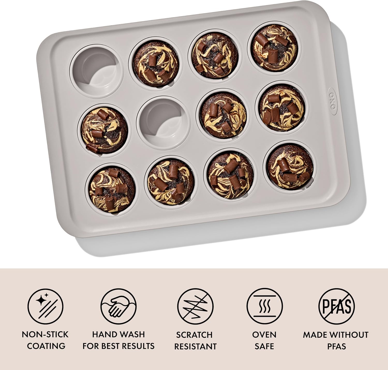 OXO Good Grips 12-Cup Non-Stick Muffin Pan - Ceramic Coated Metal Bakeware for Perfect Biscuits
