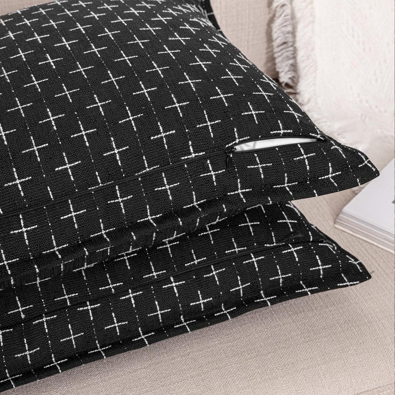 Vfuty 18x18 Black Throw Pillow Covers Set of 2 Soft Farmhouse Textured Pillow Cover Decorative Rustic Pillowcase for Sofa Bed Chair Living Room Boho Decor