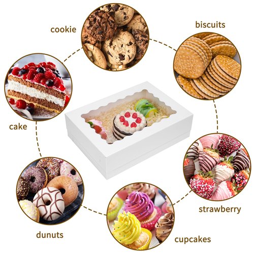 Moretoes 20pcs 14x10x4in Sheet Cake Boxes, White Quarter Bakery Boxes with Window, for Cake Pastry Baking Donuts Cupcake Pie Packaging