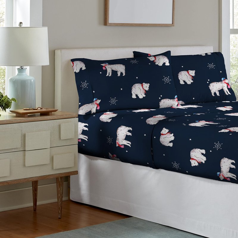 Pointehaven 180 GSM 100% Cotton Flannel Sheet Set - Queen, Snow Bear - Warm & Cozy - Pre-Shrunk -Deep Pockets - Elastic All Around-Comfy Double Brushed