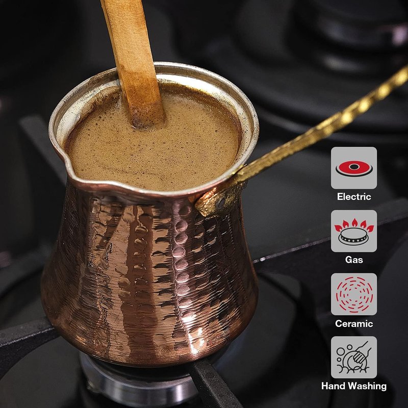 DESTALYA Turkish Coffee Pot | Hammered Copper Cezve | Greek Arabic Coffee Maker with Metal Handle | Stove Top Small Warmer (Copper Coffee Pot)