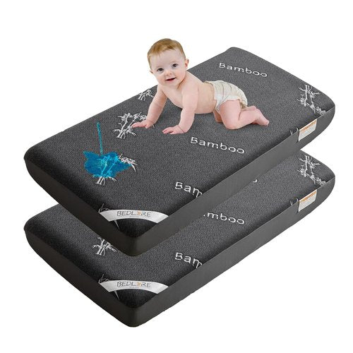 BEDLORE Waterproof Crib Mattress Protector - Ultra Soft Bamboo Viscose Cover | 2 Pack, Noiseless, Dark Gray, 52''x28''