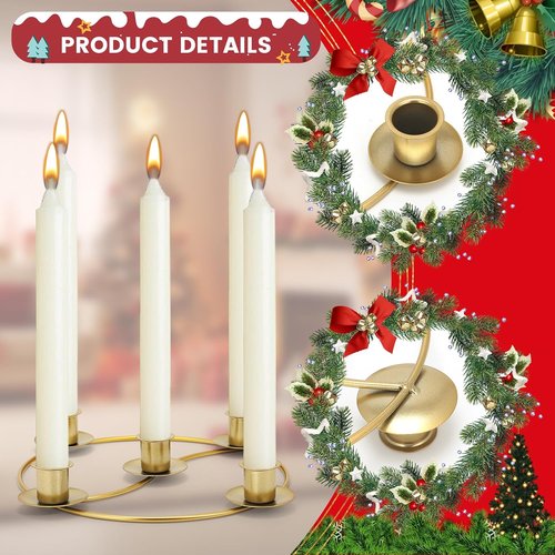 Gold Advent Ring Candle Holder by [Brand Name] - 2 Pack Metal Table Decoration for Christmas Festivities