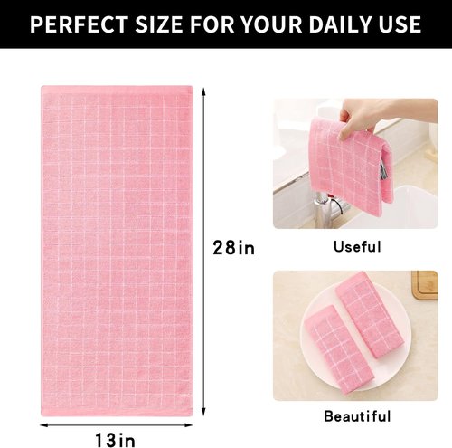 Homaxy 100% Cotton Terry Kitchen Towels - Soft & Super Absorbent Checkered Design | Pink, 13 x 28 Inches, 4 Pack