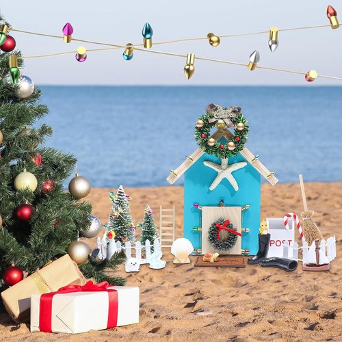 Gerrii 22 Pcs Blue Christmas Fairy Doors - Miniature Wooden Decor Kit for Dollhouses & Kids' Rooms