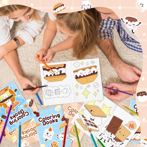 Marshmallow Mini Coloring Books - 24Pcs Campfire-Themed Art Kits for Kids' Birthday Party Favors