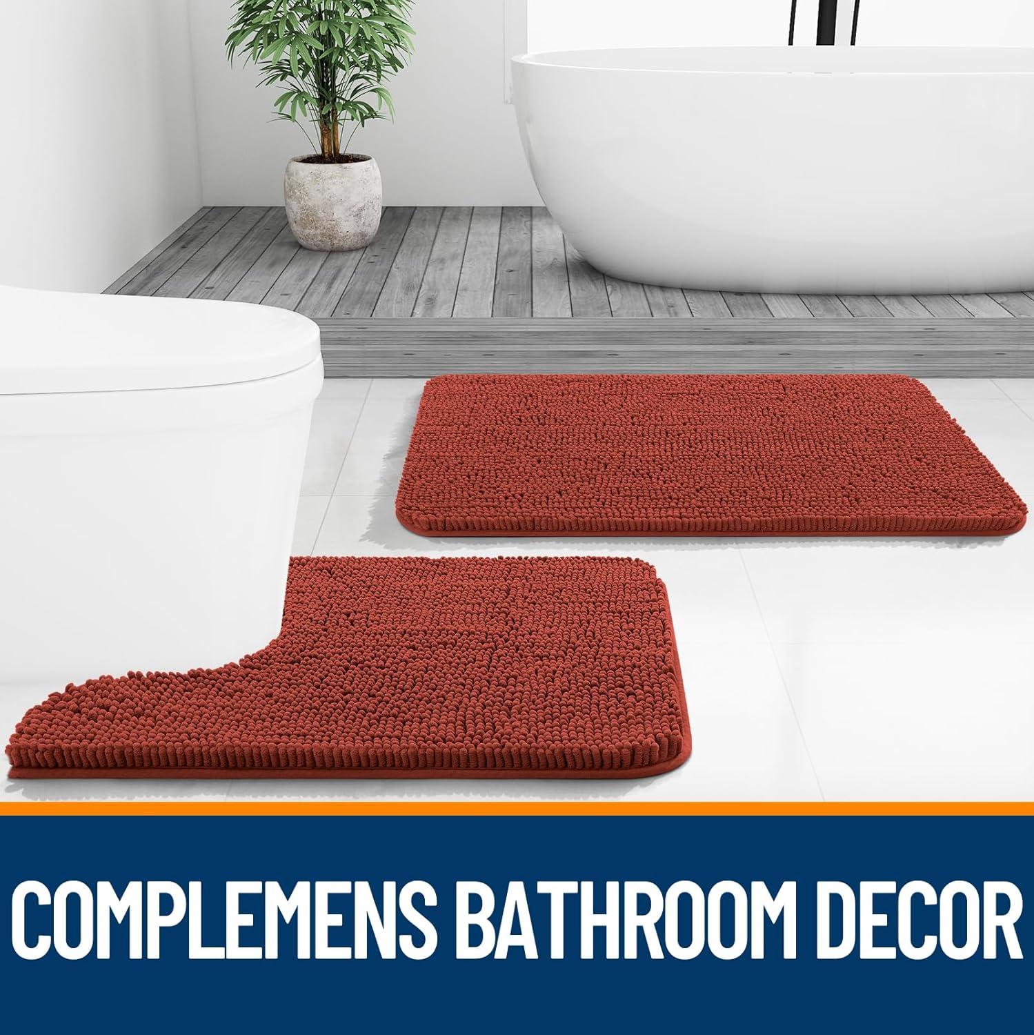 OLANLY Bathroom Rugs - Extra Soft Chenille Bath Mats | Quick Dry, Machine Washable, 30x20, Rustic Terracotta