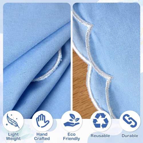 Mindsoft Wedding Cloth Napkins Scalloped Embroidered Dinner Napkins 100% Cotton Reusable Washable 18 x 18 Inch Decorative Table Napkin for Wedding Dinner Restaurant Party Decoration(Blue,8 Pcs)