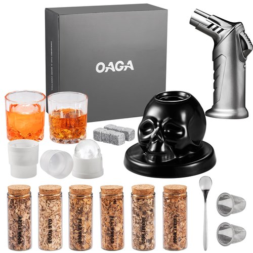 Whiskey Smoker Kit with Torch - 21 Sets - 6 Flavors Wood Chips - Bourbon, Cocktail Smoker Infuser Kit, Old Fashioned Drink Smoker Kit, Birthday Bourbon Whiskey Gifts for Men, Dad, Husband (No Butane)