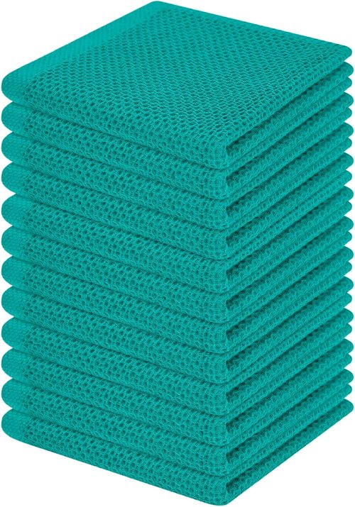 Homaxy 100% Cotton Dish Cloths - Ultra Soft & Absorbent Quick-Drying Towels | 12-Pack, 12 x 12 Inches, Teal