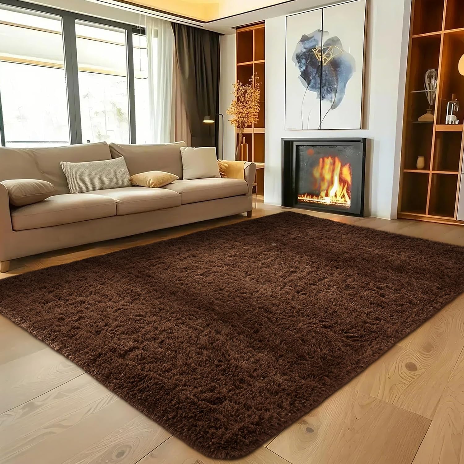Ophanie Brown Area Rug - Plush 5x8 Fluffy Shag Carpet for Living Room, Bedroom & Nursery Decor