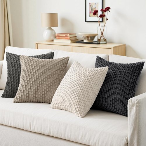 MIULEE Decorative Throw Pillow Covers - Soft Corduroy Striped Cushion Covers | 18x18 Inch Set of 4 in Neutral Grey