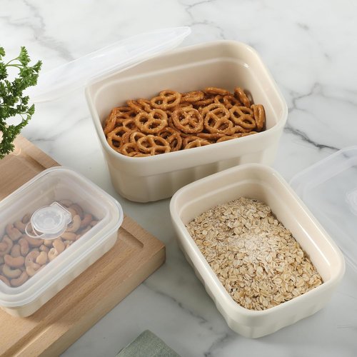 Martha Stewart Broadbrook 6-Piece Stoneware Meal Prep Container Set - Versatile Food Storage | Oven, Microwave, Dishwasher Safe