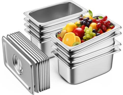 ZeroPone 8 Pack Hotel Pans with Lids, 1/4 Size 6" Deep Stainless Steel Steam Table Pan 22 Gauge Anti Jam Commercial Catering Food Pans for Hotel, Home, Party, Restaurant, Buffet