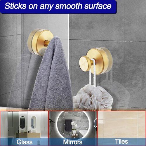 Bntuk Suction Cup Hooks - Durable Wreath Hanger for Doors & Windows | 4 Pack, Gold Finish