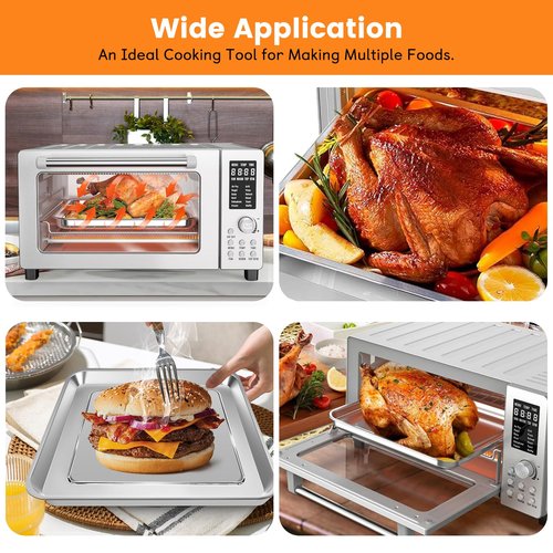 Air Fryer Baking Pan for Nuwave Bravo 12 in 1 21 Qt Air Fryer Toaster Oven, 11.2'' * 10.5'' Air Fryer Grill Pan Grill Plate Crisper Plate Rack Parts Accessories Tray, Stainless Steel