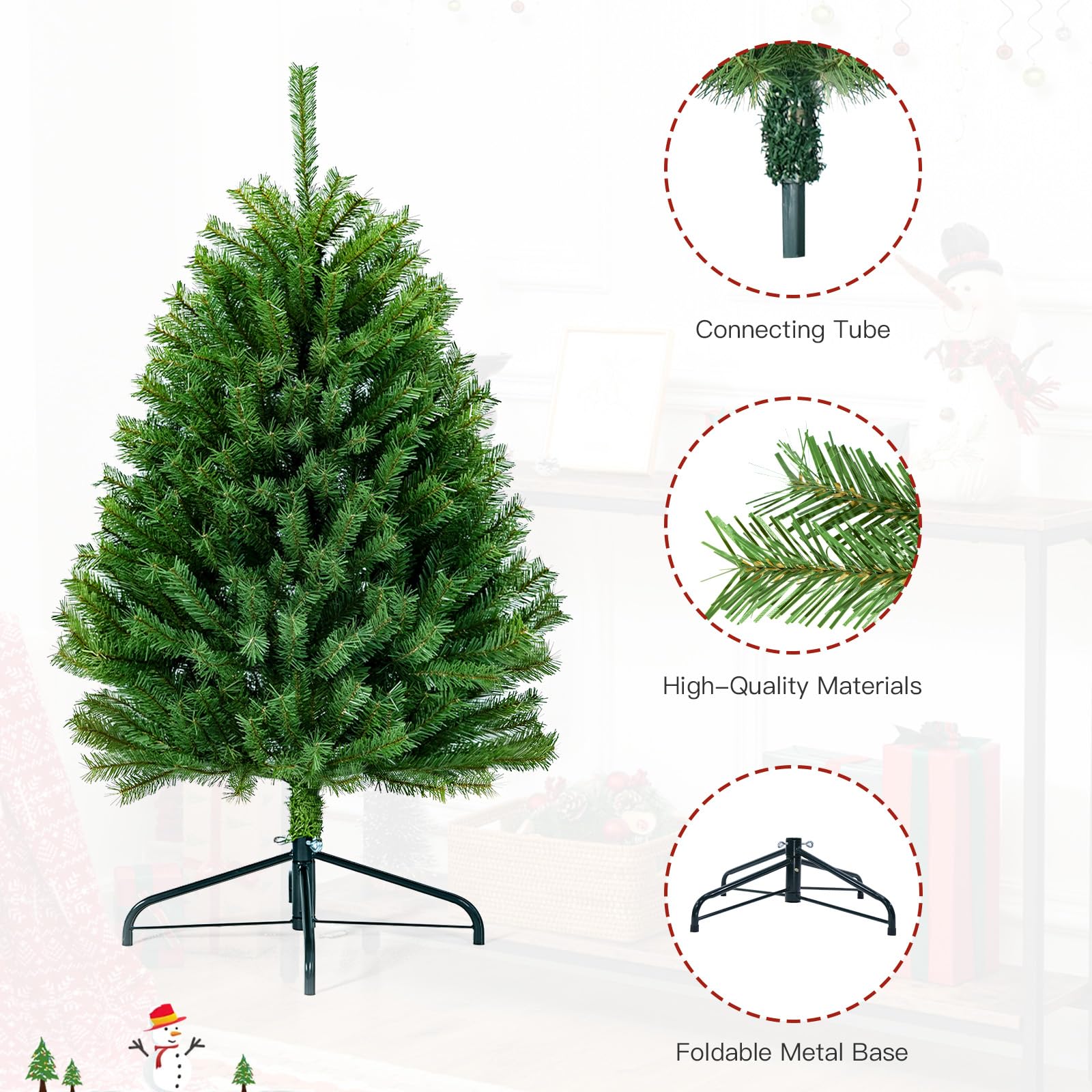 BAOYILAI 4.5FT Small Artificial Christmas Tree, Realistic Christmas Tree with PVC Branch Tips,Metal Hinges and Foldable Base for Home,Lobby,Office,Party Decoration