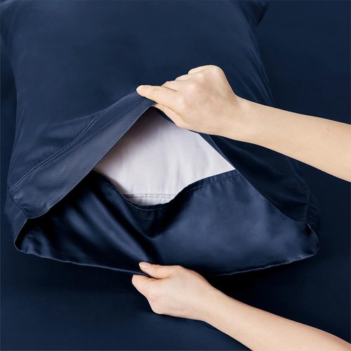 Bedsure Cooling California King Sheet Set - Breathable Rayon from Bamboo, Soft & Silky, Deep Pocket Navy