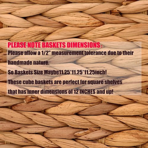 Handwoven Water Hyacinth Storage Baskets - 4 Pcs Foldable Square Bins for Laundry Organization | 11x11in