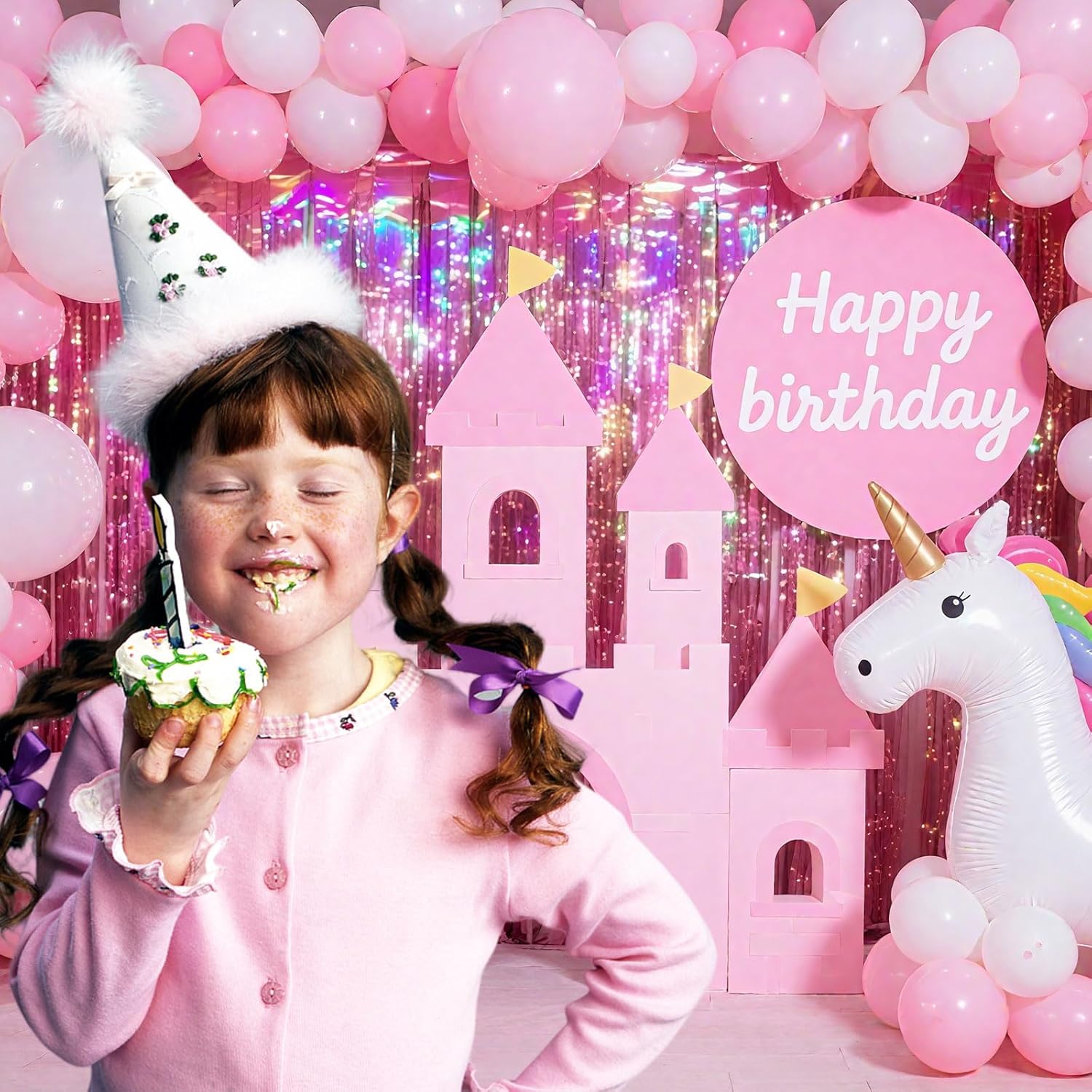 Skiennix Pink Tinsel Foil Fringe Curtains - Sparkly Backdrop for Valentine's, Bachelorette & Birthday Parties