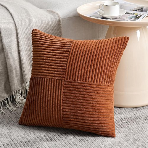Fancy Homi Decorative Throw Pillow Covers - 2 Pack Rust Boho 18x18 Inch Soft Corduroy Accent Cushions | Farmhouse Fall Decor