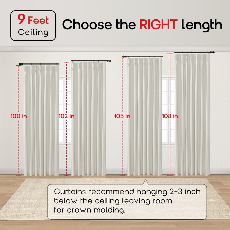 SHINELAND 108 Inch Curtains Long,Pinch Pleated Curtains Blackout Linen Black Out Extra Long Curtain for Living Room Drapes 108 Inches Long 2 Panels,Cream
