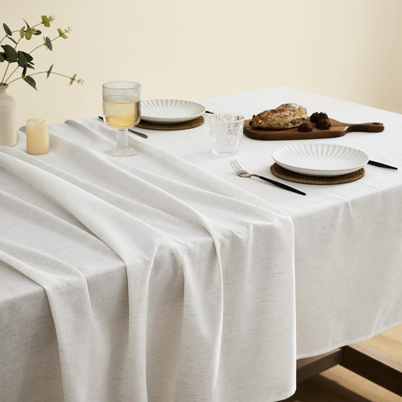 Placidy Cream Linen Rectangle Tablecloth Event Holiday Buffet Oblong Tablecloth Table Covers for 6 8 Foot Tables Washable Water Repellent Dining Table Cloth for 8-10 Seater 60x102 Inch