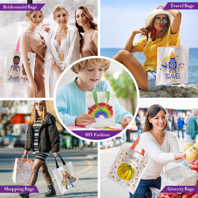 TAWZIN Sublimation Blank Tote Bags, 20Pcs Canvas Tote Bags 16.1 x 14 Inch, 9 x 8 Inch Small Canvas Tote Bag Reusable Grocery Bags Cloth Bags w/Colorful Handles for Heat Transfer, Mother's Day Craft