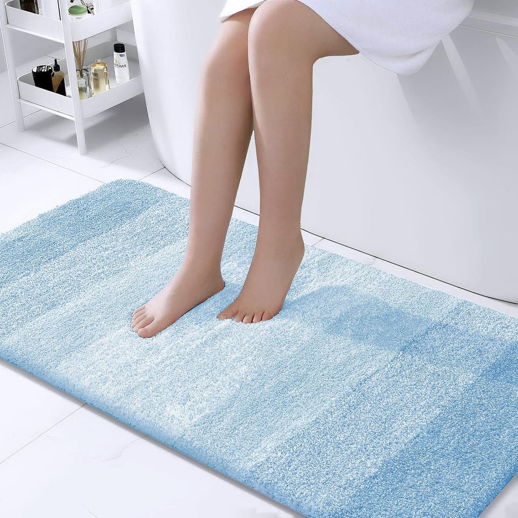 OLANLY Bathroom Runner Rug - Extra Soft Microfiber Mat, Quick Dry & Washable - 44x24, Sky Blue