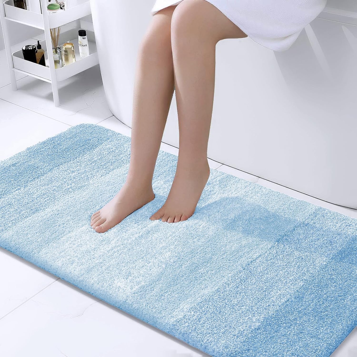 OLANLY Bathroom Runner Rug - Extra Soft Microfiber Mat, Quick Dry & Washable - 44x24, Sky Blue