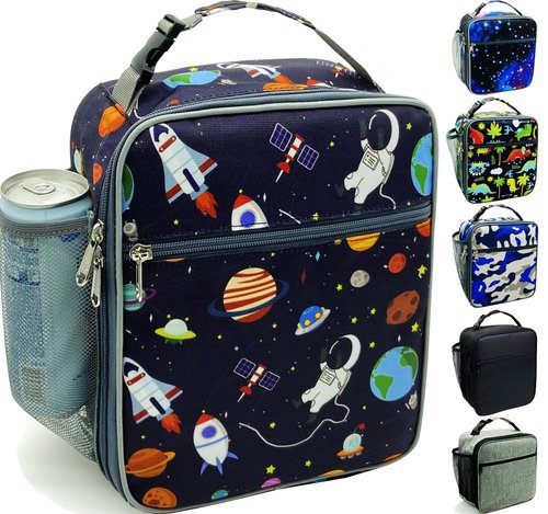 Kulle Astronaut Lunch Box for Boys, Insulated Kids Lunch Bag with Freezable Compartment, Thermal Reusable Lunchbox for School, Outdoor, Daycare - Space Theme Design