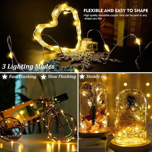 AIKEI 12 Pack LED Fairy Lights - Waterproof Silver Wire String Lights | 7 Feet, 20 Warm White Firefly Lights for DIY Decor