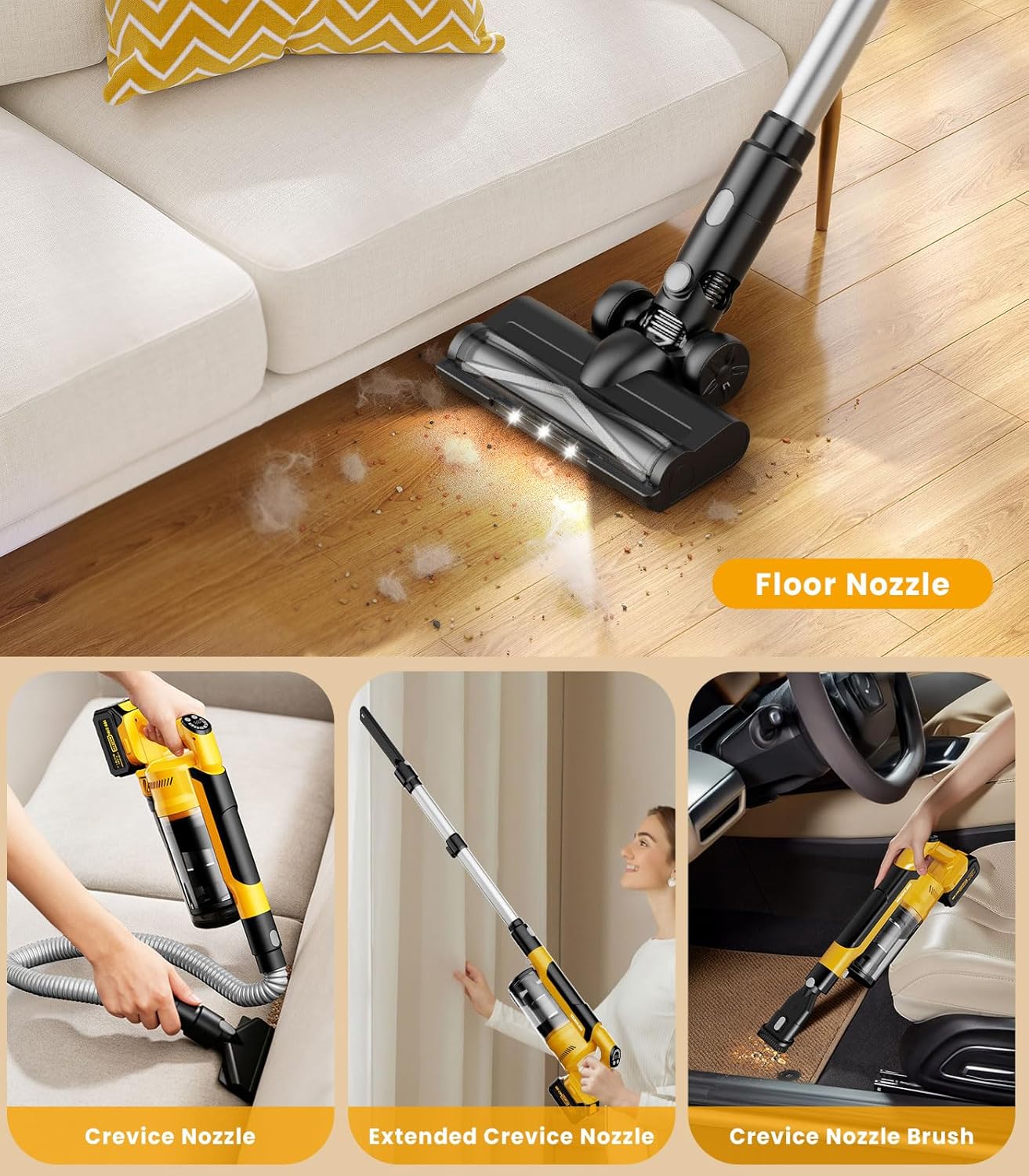 Qimedo 8000mAh Cordless Vacuum Cleaner - 700W Powerful Suction, 90-Inch Extension Tube & 2L Dust Cup | 7-in-1 for Home & Pet Hair
