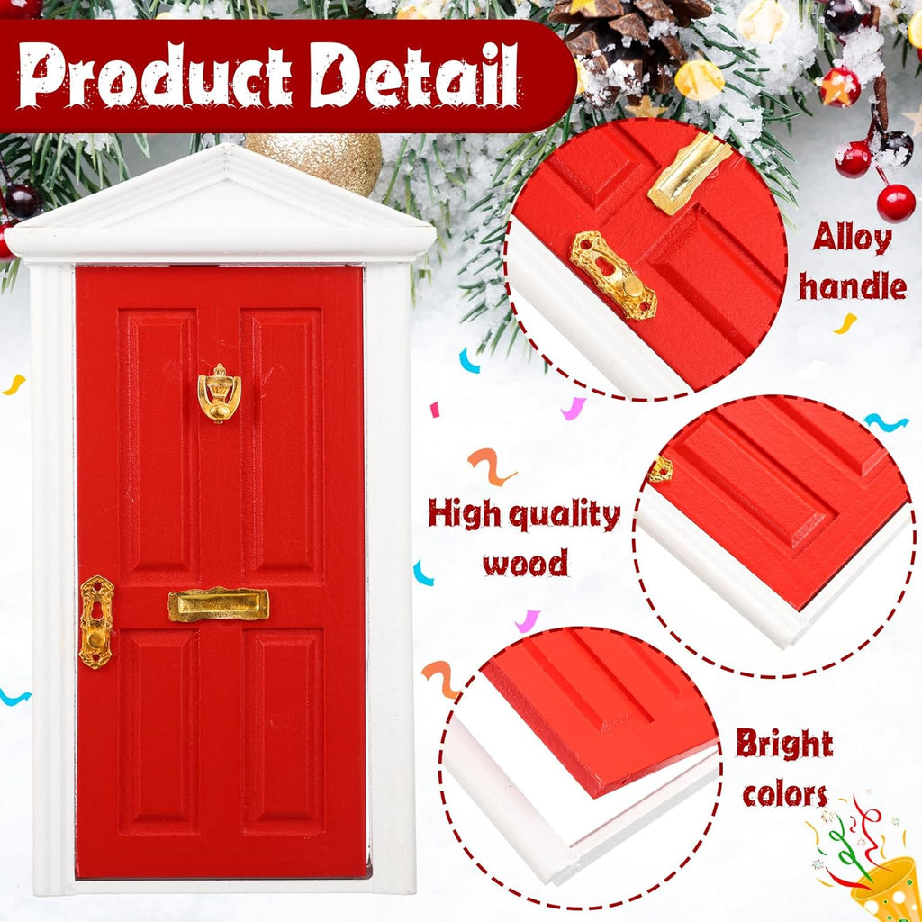 Shappy Christmas Elf Fairy Doors - 39 Pcs Enchanted Wooden Miniature Outdoor Decor | Red