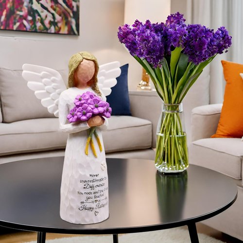 AUKEST Retirement Gift for Women - Elegant 5.1” Purple Angel Figurine for Going Away Celebrations