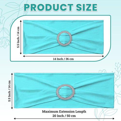 MDS Premium Spandex Chair Sashes - Stretchy Bow Covers with Buckle Slider | 100 Pack - Aqua Blue