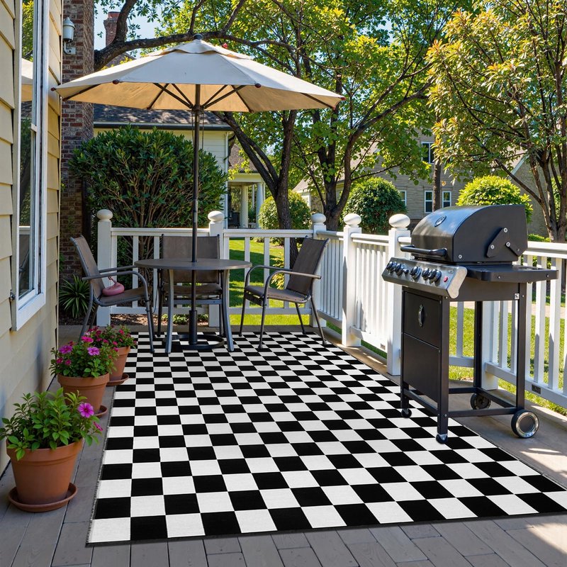 Seavish Checkered Rug, 5x8 Ft Black and White Rug, Retro Moroccan Checkerboard Rugs, Lightweight Outdoor Washable Area Rug, Rustic Floor Carpet Decor for Living Room Bedroom Dining Room Patio
