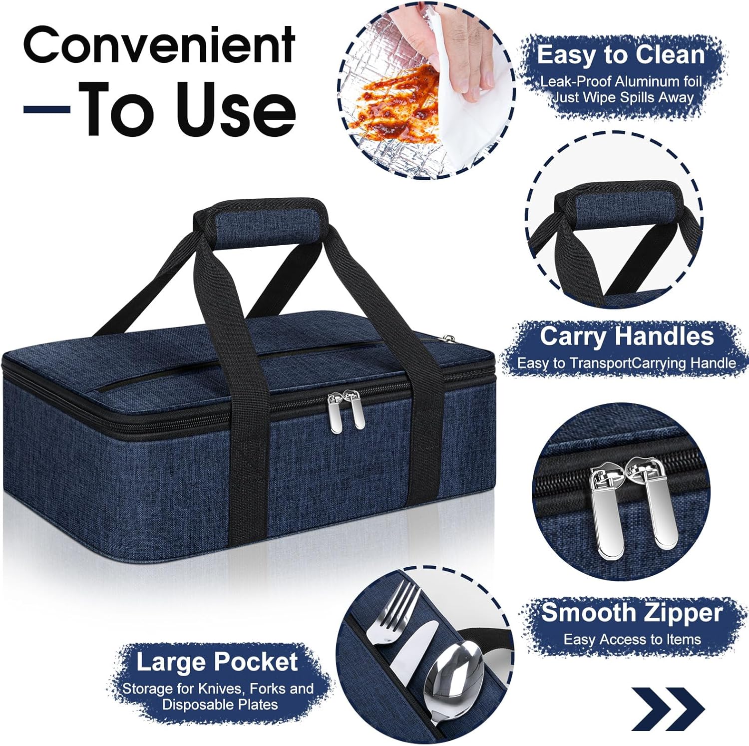 Skiennix Insulated Casserole Carrier - Portable Lunch Tote for Hot/Cold Food | Fits 9" x 13" Dish - Navy Blue