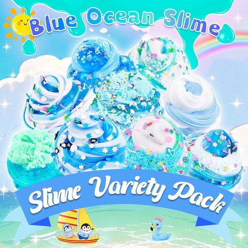 LAWOHO Blue Ocean Slime Kit - 6 Pack Clear Butter Cloud Slime for Kids Ages 8-12 | Perfect Party Favors & Gifts