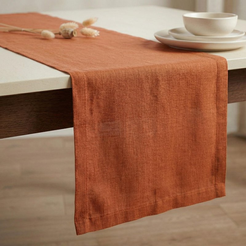 Solino Home Linen Table Runner 36 Inches - 100% Pure Linen Cinnamon Table Runner 14 x 36 Inch Ideal for Dresser and Coffee Tables, Mothers Day - Diana Medium Weight